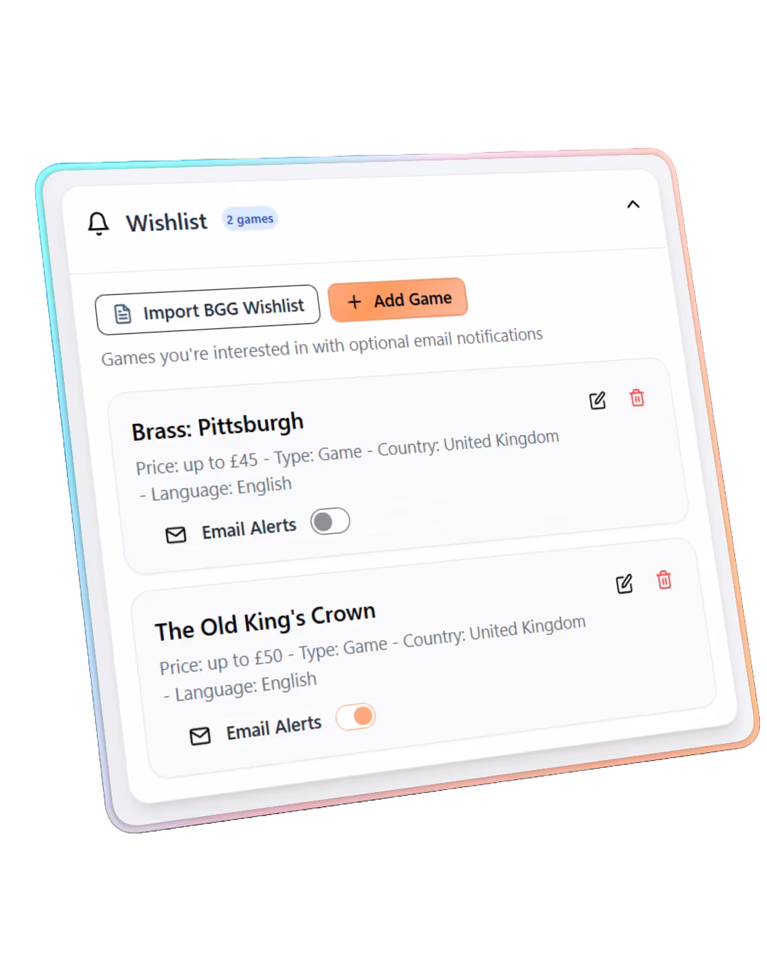 Wishlist alerts preview
